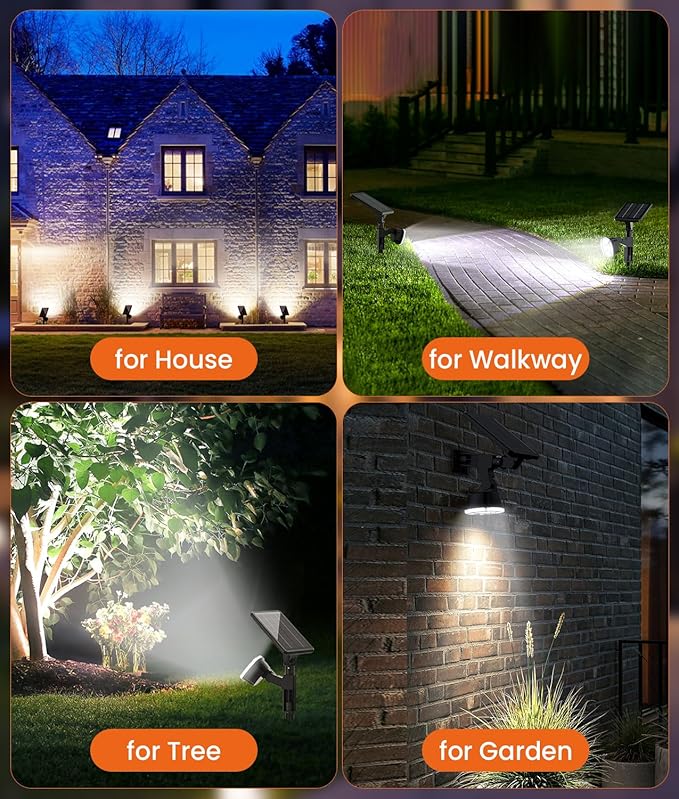 Solar Spotlights Outdoor Waterproof IP67Cool White LED Floodlight4 Pack360°Adjustable Prowered Panel3 Lighting ModesGarden Decor Outside Spot Lights Focus for Yard/Landscape/House/Lawn/Patio/Tree