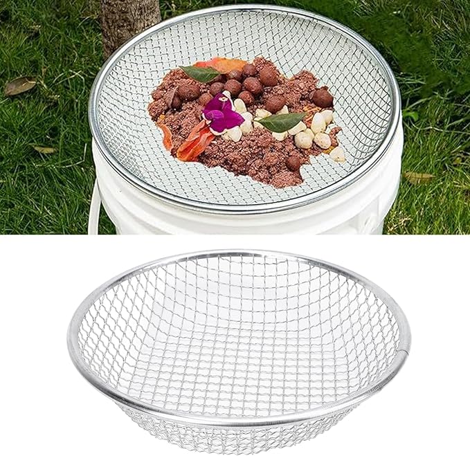 Gardening Strainer Stainless Steel Gardening Strainer Sand Sifter Stable Soil Sifter 50Kg High Load Bearing Efficient Sifting Metal Sand Filter with Anti Slip Gloves for Garden