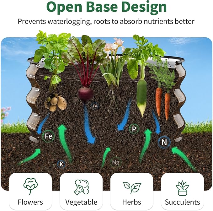 Kesfitt Round Metal Raised Garden Bed 2x2x1 FT 12-Inch Deep Galvanized Steel Garden Bed with Open Bottom for Vegetables &amp Herbs Walnut Finish 3 Pack