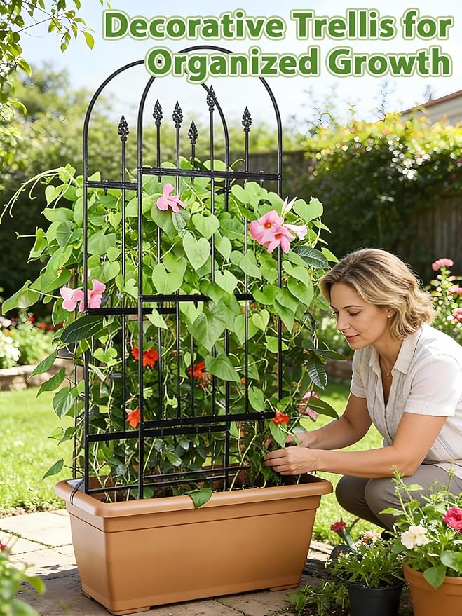 2 Pcs Garden Trellis for Climbing Plants Outdoor - 47'' H x 15.7'' W Rustproof Plant Metal Support Wire Decorative Lattice Panels for Climbing Vine Rose Ivy Cucumbers Flowers