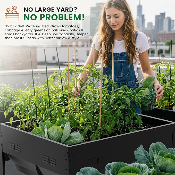 Worth Galvanized Steel Raised Garden Bed with Legs &amp Built-In Drainage - 50 Gal Outdoor Planter Box for Vegetables Flowers Herbs - Rust-Resistant Elevated Metal Design for Patio Backyard 35x35