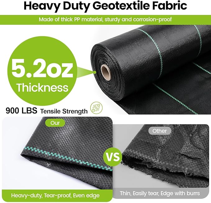 13x120ft Driveway Fabric 5.2OZ Commercial Weed Barrier Fabric Heavy Duty Landscape Fabric Weed Fabric Weed Blocker Fabric for Garden Weed Barrier Road Fabric Construction Project Erosion Control