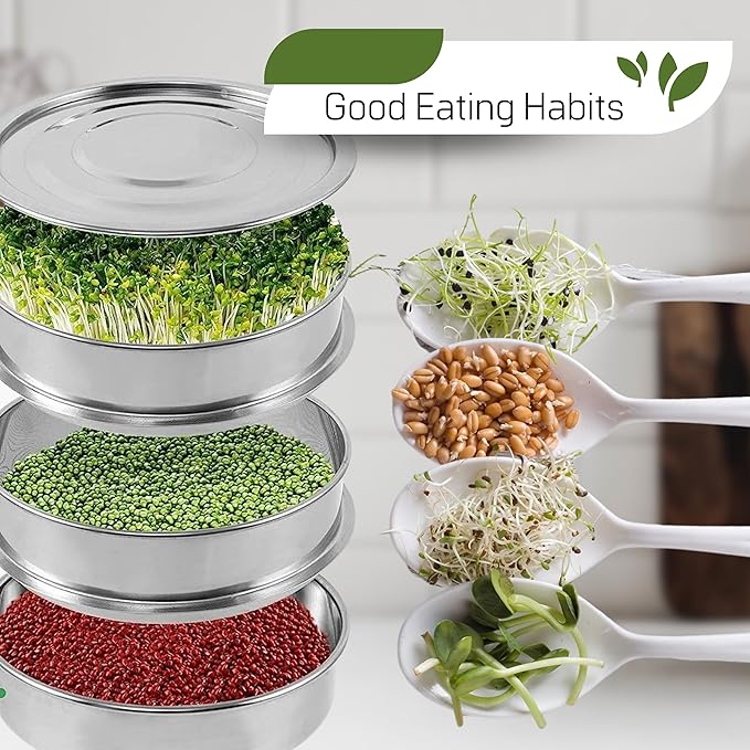 Stainless Steel Seed Sprouting Kit – Stainless Steel Sprouting Tray Round 3-Tier Seed Gardening Planter for Microgreens Broccoli Sprouts Growing Kit Microgreens Tray Germination