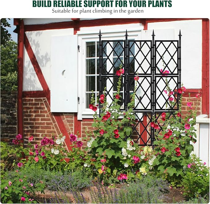 Garden Trellis for Climbing Plants Outdoor 5.25 FT Iron Pipe Metal Support Wall Tall Plant Trellis Lattice Fence Plant Support with Garden Twist Tie for Ivy Vines Rose