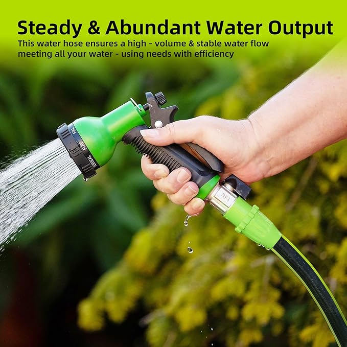 Worth Leader Long Garden Hose 5/8 in. x 50 ft. -No Kink Flexible Leakproof Male to Female Fittings -Heavy Duty Durable PVC Lightweight Water Pipe with Brass Aluminum Ends for Household &amp Yard U