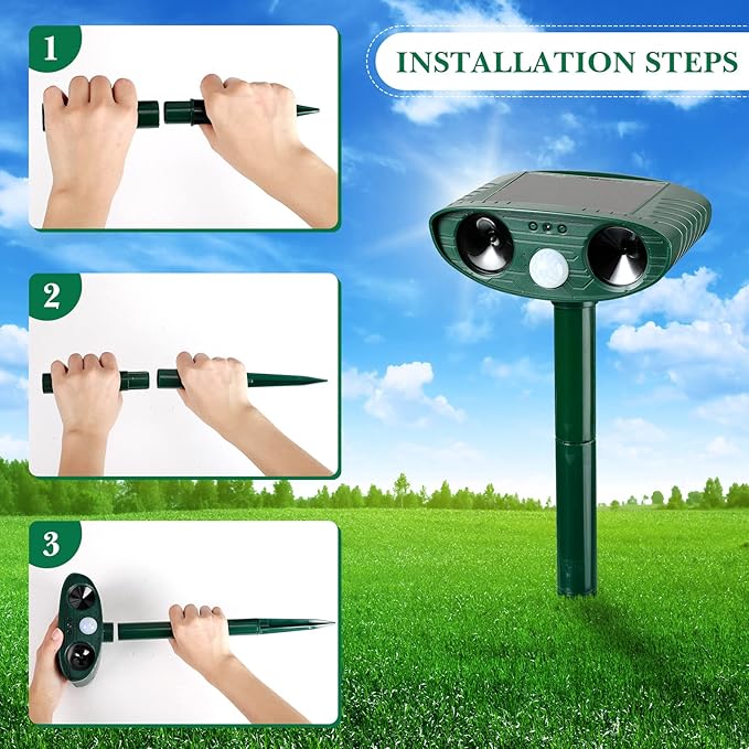 Ultrasonic Animal Repeller Outdoor Solar Ultrasonic Repellent Animal Deterrent with Motion Sensor Waterproof Deterrent Scarer Repel Cat Dog Squirrel Raccoon Skunk Rats (Green4 Pack)