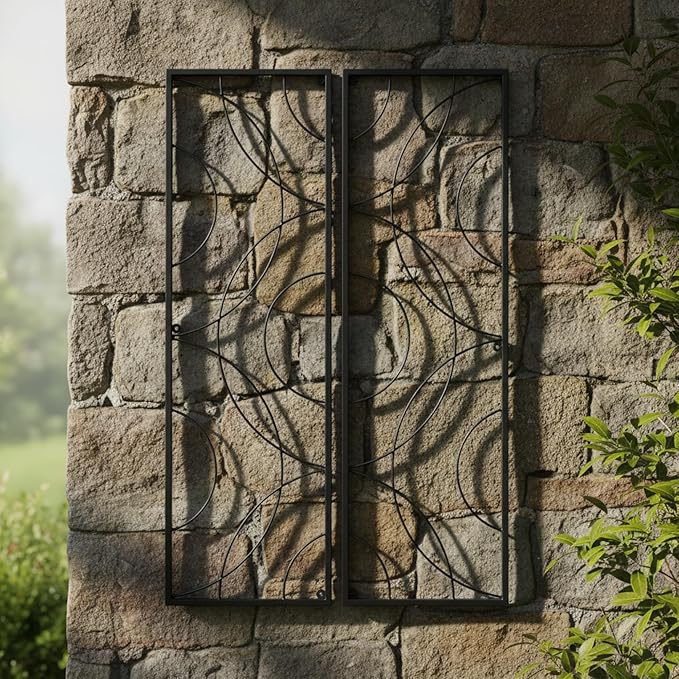 Corona Wrought Iron Trellis Set of 2 Modular Wall-Mounted Garden Trellises 28 W x 42 H Concentric Circle Design Black Powder Coated
