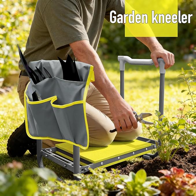 Folding Garden Stool and Kneeler Heavy Duty Garden Kneeler and Seat Kneeling Device for Gardening Gardeners and Seniors (Grey)