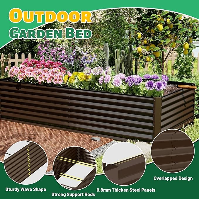 Planter Boxes Outdoor 8×4×2 Ft Metal Garden Raised Bed Galvanized Garden Boxes Outdoor Raised for Elevated Vegetable Flower Herbs (8×4×2FT)