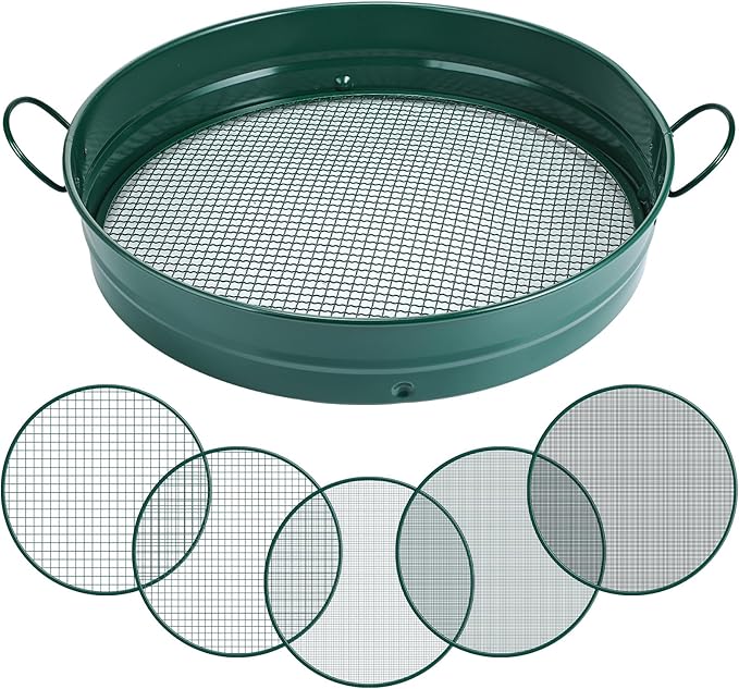 14.57'' Large Soil Sifter for Gardening with 1 3 6 9 12 mm Sieve Mesh Compost Dirt Sifter with Handle Garden Sand Soil Rock Sieve for Dirt Sand Rocks Pellet Gravel(Green)