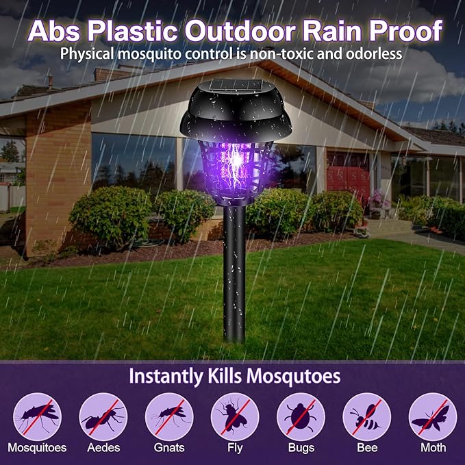 Qualirey 4 Pcs Solar Bug Zapper Waterproof Outdoor Mosquito Zapper Mosquito Killer and Lighting Repellent Lamp for Indoor Outdoor Use Garden Patio