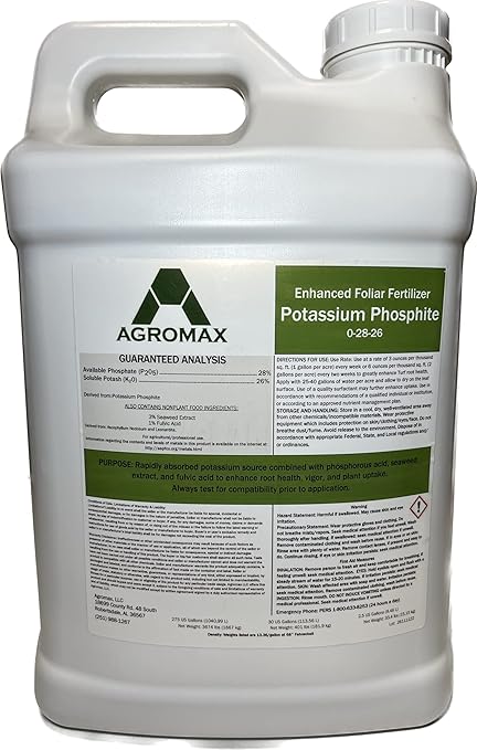 0 28 26 (2.5 Gallons) by AGROMAX - Potassium Phosphite Concentrated Liquid Fertilizer with Soulble Potash Seaweed Extract and Fulvic Acid.