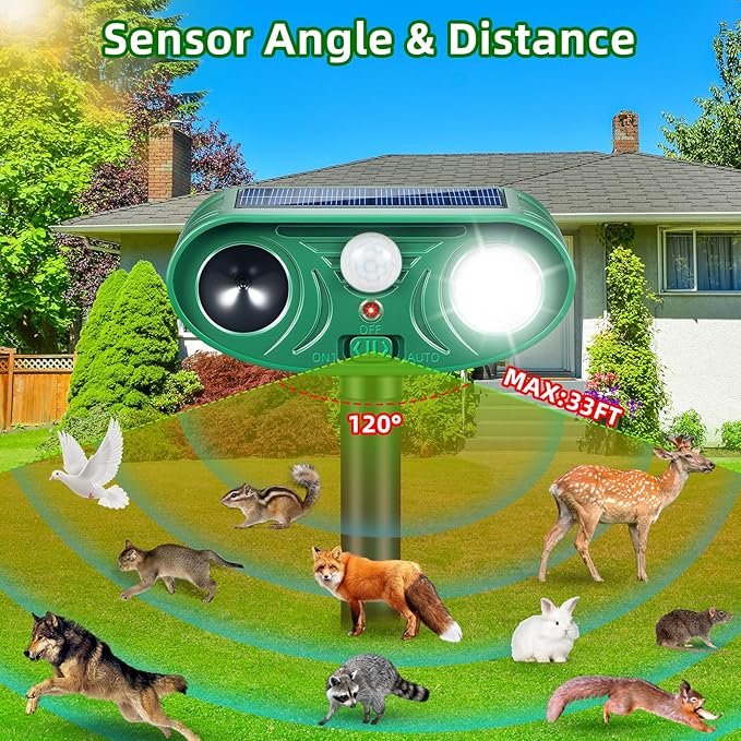 2026 Upgraded Solar Ultrasonic Animal Repeller Outdoor with Motion Sensor &amp LED Strobe Cat Repellent Outdoor Effective Dog Deer Raccoon Squirrel Deterrent for Yard Lawn Garden 4 Pack