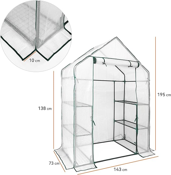 Heyfurni Walk in Greenhouse with 3 Tier 6 Shelves2 More Bottom Shelves Reinforced Plant House Growhouse/Green House for OutdoorPE Cover 143x73x195cm