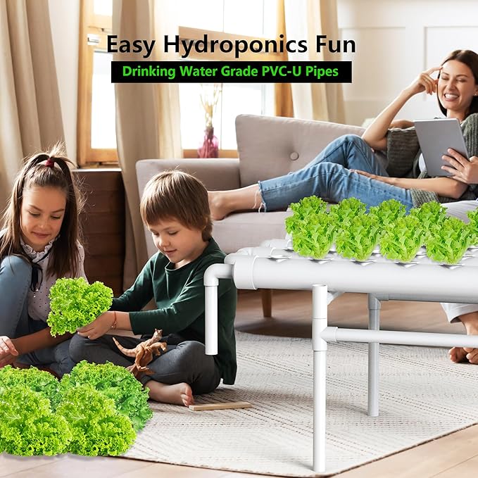 NFT Hydroponic Growing System Kit - 36 Plant Sites | Food-Grade PVC-U Pipes | Indoor/Outdoor Gardening with Auto Water Pump &amp Timer | Ideal for Leafy Greens Lettuce &amp Herbs