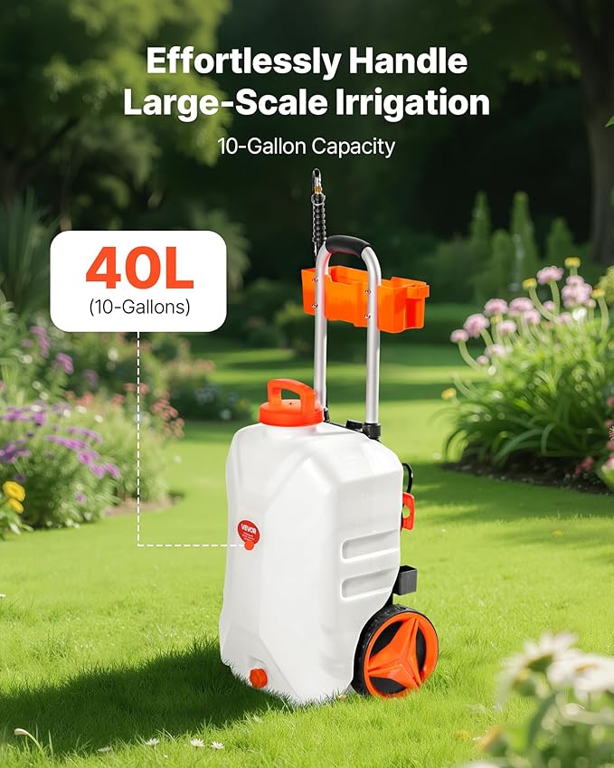 VEVOR Battery-Powered Sprayer with Wheeled Cart 10 Gallons Electric Weed Sprayer Adjustable 0-80 PSI Yard Lawn Sprayers with Wheels 5 Nozzles &amp 98ft Hose 3-6H Spray Time for Weeding Cleanin