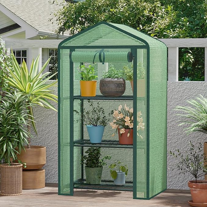Greenhouse for Indoor Outdoor Small Plastic Plant Green House 3-Tier Rack Stand Portable Greenhouses with Durable PE Cover for Seedling