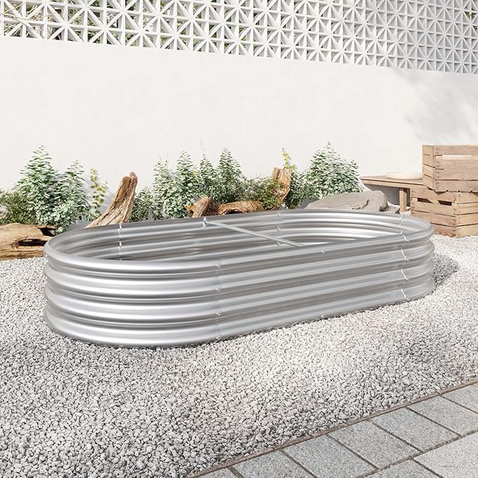 4x2x1ft Heavy Duty Metal Raised Garde Bed Kit Oval Large Metal Planter Boxes for Vegetables/Herbs/Flowers Galvanized Planter Raised Garden Beds for Outdoor with Reinforced Edges (2Pcs 4x2x1ft)