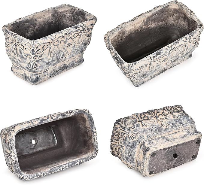 Sungmor 9.2 Inch Cement Plant Pot for Plants Succulent Planter with Embossed Design Vintage Concrete Flowerpots with Drainage Hole Decorative Orchid Houseplant Pot Indoor Outdoor Plant Container
