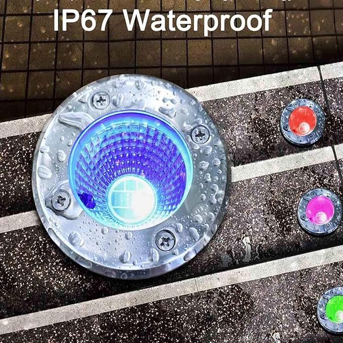 8PCS RGB Buried Yard Lamp - Recessed Led Outdoor Spotlights IP67 Waterproof Color Changing COB Ground Spotlight with Remote Controls 12V/24V LED Garden Landscape Lights(6W- 24v)