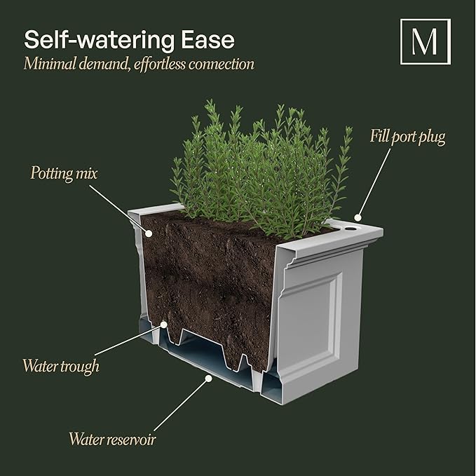 Mayne Fairfield Elevated Garden Bed - White - 48in L x 18in W x 14in H - Polyethylene - Built-in Water Reservoir (4890-W)