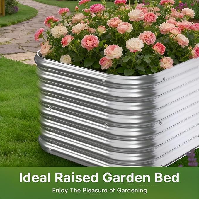 4 PCS Galvanized Raised Garden Bed Outdoor Metal Garden Bed for Vegetables Above Ground Garden Box for Flower Steel Raised Beds for Gardening - 2FT