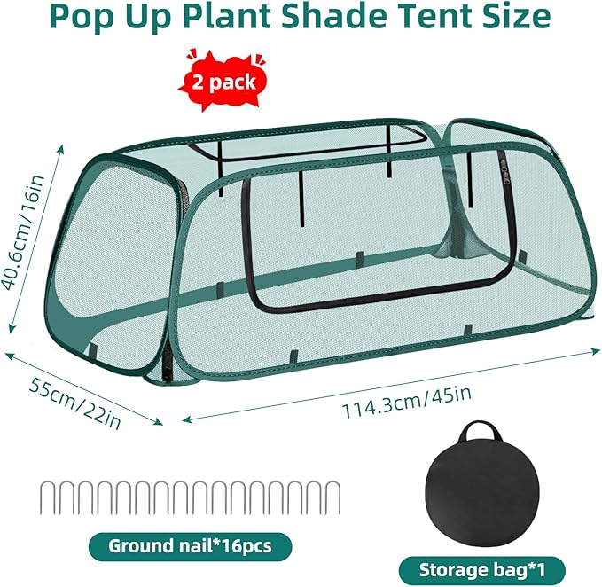 Pop-Up Mesh Garden Cover for Raised Beds – 2-Pack Outdoor Plant Cage with 30% Sun Shade &amp Insect Protection Zip Window Foldable Crop Tent for Seedlings Wildlife Includes 8 Stakes