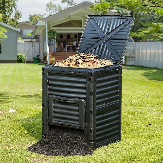 VEVOR Garden Compost Bin 80 Gallon BPA Free Composter Large Capacity Outdoor Composting Bin with Top Lid and Bottom Door Easy Assembling Lightweight Fast Creation of Fertile Soil