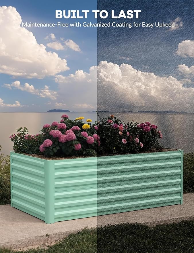 Set of 2 Galvanized Metal Raised Garden Beds 8x4x2 ft Deep Root Planter Boxes for Vegetables Herbs &amp Flowers Outdoor Gardening Kit