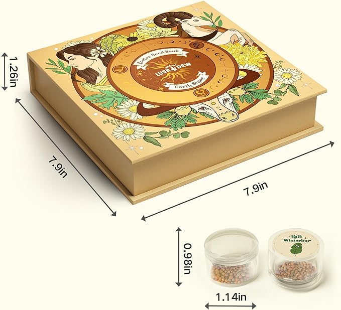 LUSH&ampDEW Zodiac Garden Seed Bank 12 Varieties Non-GMO USA-Sourced Heirloom Herb Flower Seeds with Moon Calendar Gardening Gift for Women Men Witchcraft Supplies Earth Sign (Taurus Virgo Capric