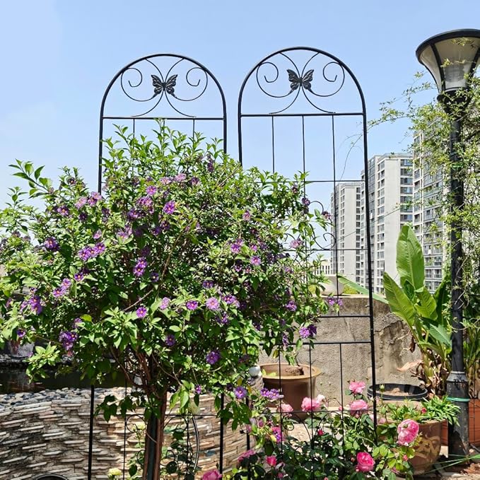 Sturdy Metal Garden Trellis for Climbing Plants – Rust-Resistant Outdoor Plant Support with Decorative Lattice Design (4 Pack-H86'')