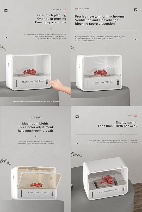 Smart Mushroom Monotub Grow Kitwith Grow Light Automatic Humidification &amp Exhaust Indoor Mushroom Growing Box Temperature Display Fresh Air System