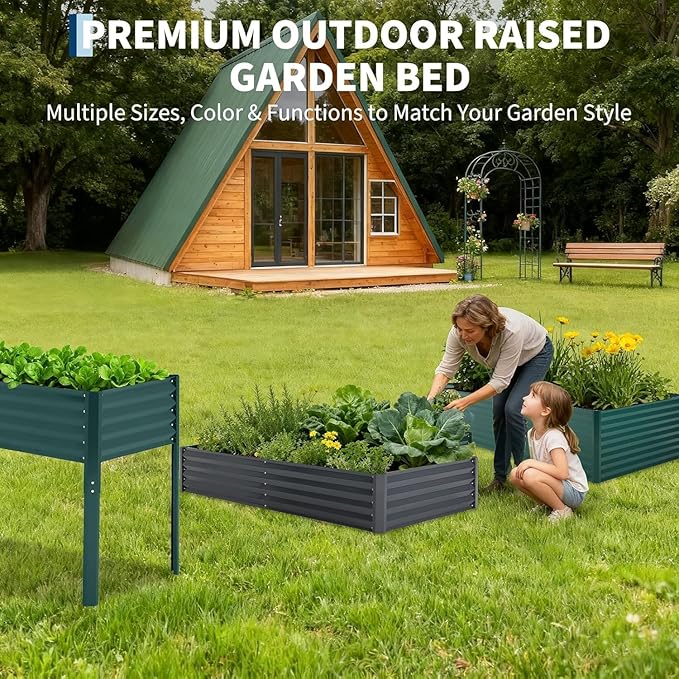 Raised Garden Bed with Cover 6x3x1 Ft Outdoor Galvanized Metal Planter Box with 2 Screen Windows Mini Greenhouse for Vegetables and Flowers Clear Top Cover