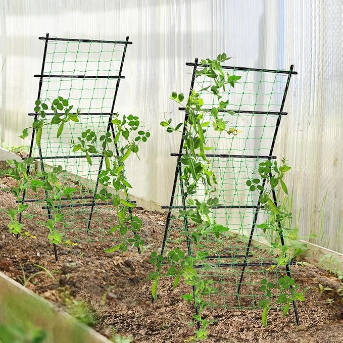 Cucumber Trellis A Frame Garden Trellis Vertical Plant Support with Netting for Raised Bed Backyard Gardening PE Coated Steel Climbing Trellis for Cucumbers Tomatoes Beans