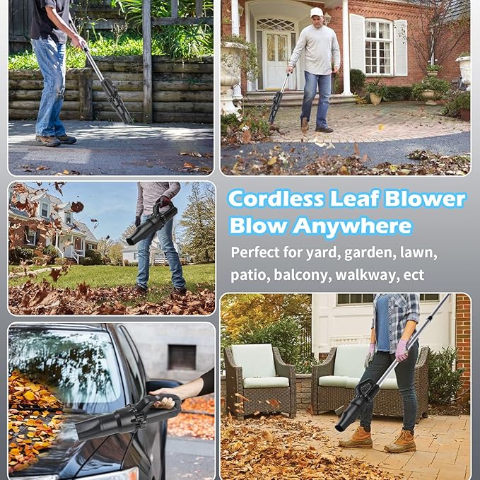 Outdoor Broom with Leaf Blower Small Cordless Leaf Blower with Long Handle Broom Lightweight Rechargeable Air Duster Broom Blower for Lawn Yard Patio Garden Balcony Car RV(Charger Included)