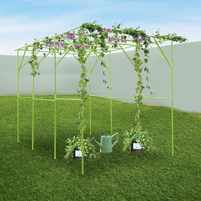 Metal Pergola Arbor Garden Arch Trellis for Climbing Plants 9.84 * 6.56 * 7.55ft Large Tall Trellis Plants Support for Climbing Vine Vegetable Fruit Flower Wedding Party (Green Style A)