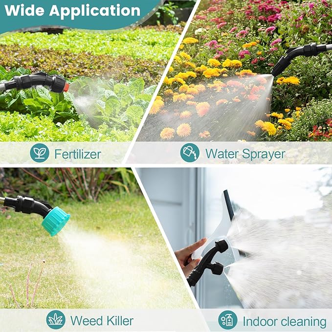 Battery Powered Sprayer 1.35 Gallon 2026 Electric Garden Sprayer with 3 Adjustable Speeds 4 Mist Nozzles Rechargeable Handle Retractable Wand with Adjustable Shoulder Strap for Weed Lawn(Blue)