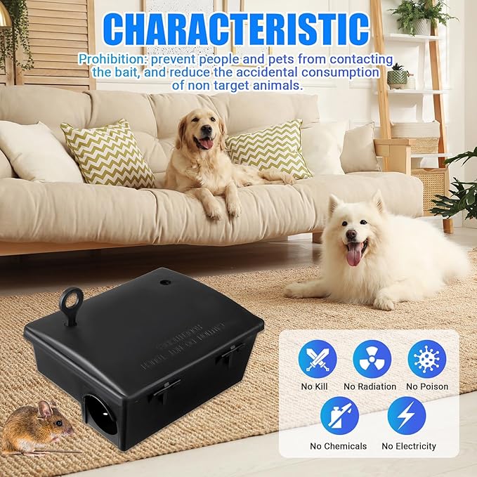 Qualirey Rat Stations Large Rodent with Key Reusable Mouse Stations Mice Blocks Heavy Duty Boxes for Outdoor Rodents Mice Blocks Black(9.8 x 7.5 x 3.9 InchesClassic12 Pack)