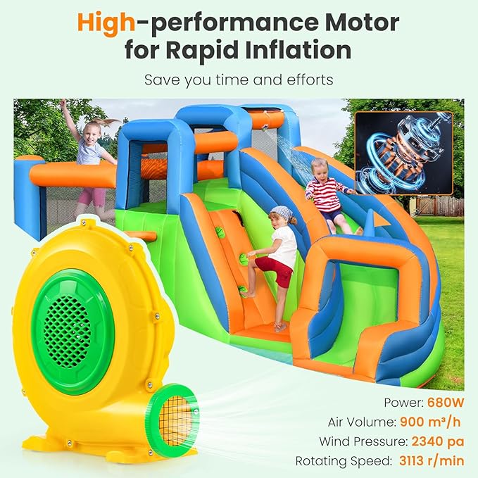 Costzon Air Blower 680W Bounce House Blower Pump Fan Commercial Inflatable Bouncer Blower 2340pa Air Blower for Inflatables Perfect for Inflatable Water Slide Jumper Bouncy Castle