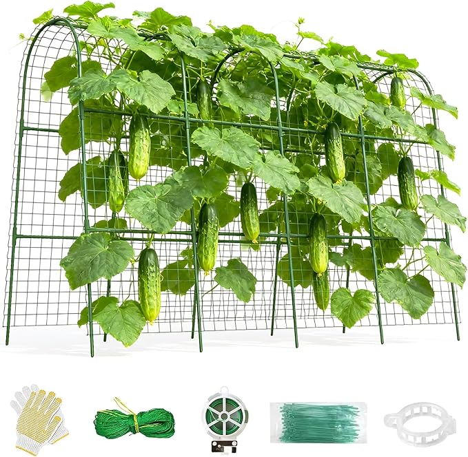 Cucumber Trellis for Raised Bed 64 L x 48 H U-Shape Garden Trellis for Climbing Plants Outdoor Metal Arch Trellis for Vegetables Plant Support for Tomato Pea Zucchini Grape Flowers