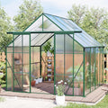 8x8 Greenhouse for Outdoor with Double Door and Adjustable Roof Walk-in Polycarbonate Gardening Green House with Raised Base and Anchor Drainage System for Backyard Lawn Green
