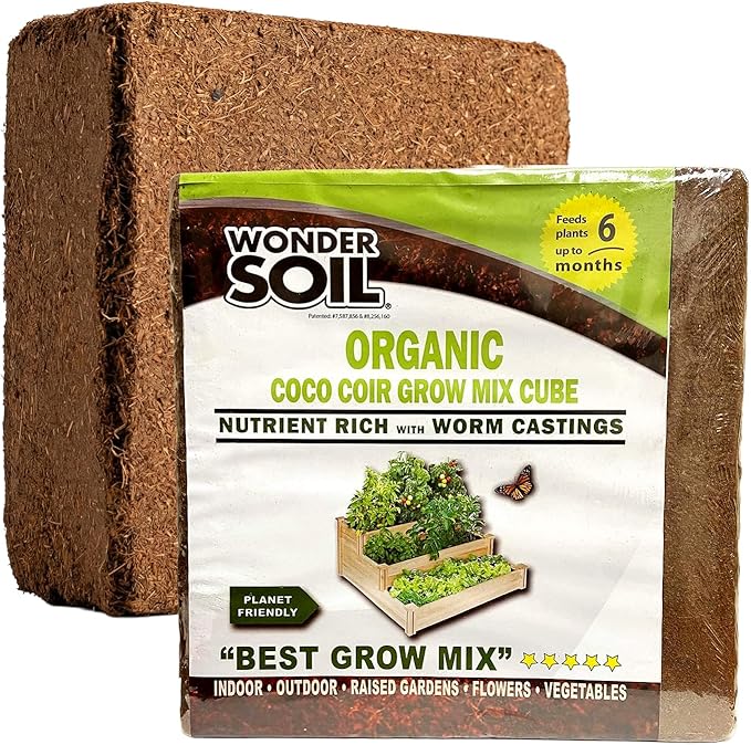 WONDER SOIL | (72 Quarts) The Only Ready to Plant Compressed Coco Coir Fully Loaded with Nutrients | Organic Coco Coir Brick/Block | 10 LBS Block Expands to 72 Quarts | Incl Worm Castings &amp Nutrie