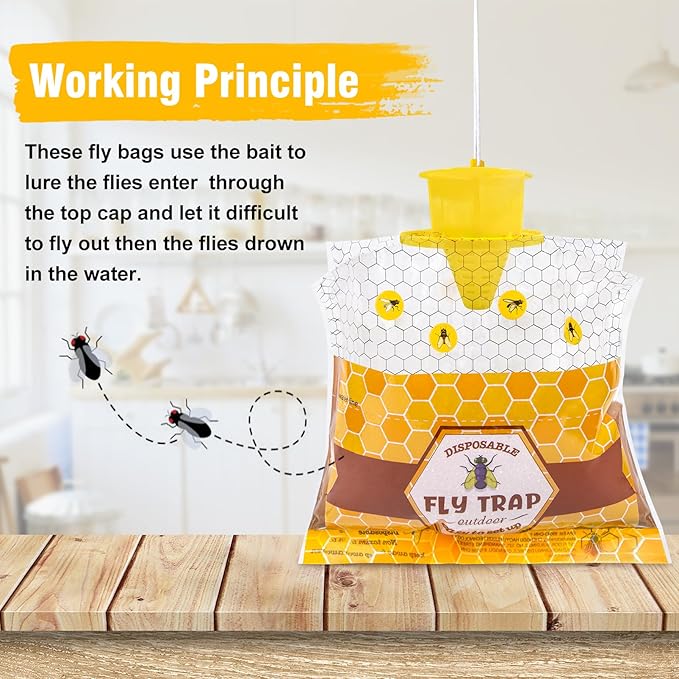 Fly Traps Outdoor Fly Trap Hanging 6 Natural Pre-Baited Fly Bags Outdoor Disposable Fly Hunter Catchers Control Killer Repellent Outdoors Stable Horse Farm Barn Ranch Fly Trap for Mosquito Bug