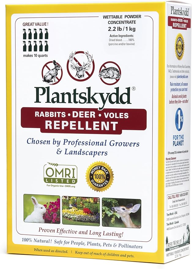 Plantskydd Animal Repellent - Repels Deer Rabbits Elk Moose Hares Voles Squirrels Chipmunks and Other Herbivores Wettable Powder Concentrate - 2.2 LB Box - Makes 2.5 Gallon Liquid (PSP-R2)