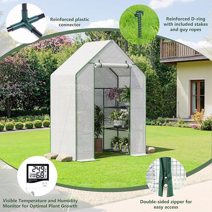 Greenhouse for Outdoors Small Greenhouse Walk-in Greenhouses with 3 Tiers 4 Shelves PE Cover Heavy Duty Plant Greenhouses for Garden and Backyard