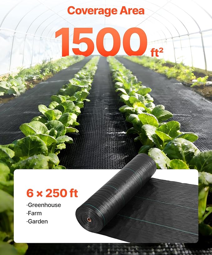 VEVOR Weed Barrier Fabric Heavy Duty 6x250FT 5oz Landscape Fabric Woven Weed Blocker Fabrics Garden Fabrics Weeds Barrier Weeds Control Ground Cover Geotextile Webbing Gardening Mat Black