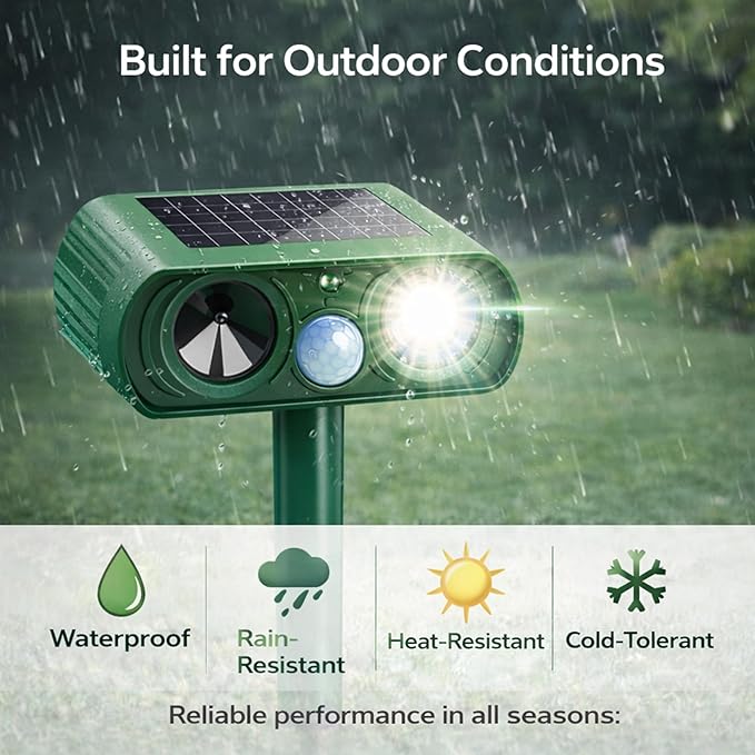 Solar Powered Animal Repellent Motion Sensor for Gardens - Ultrasonic Outdoor Animal Repeller with Adjustable Frequency &amp Waterproof Design - Deer Repellent Devices Protect Yard from Damage