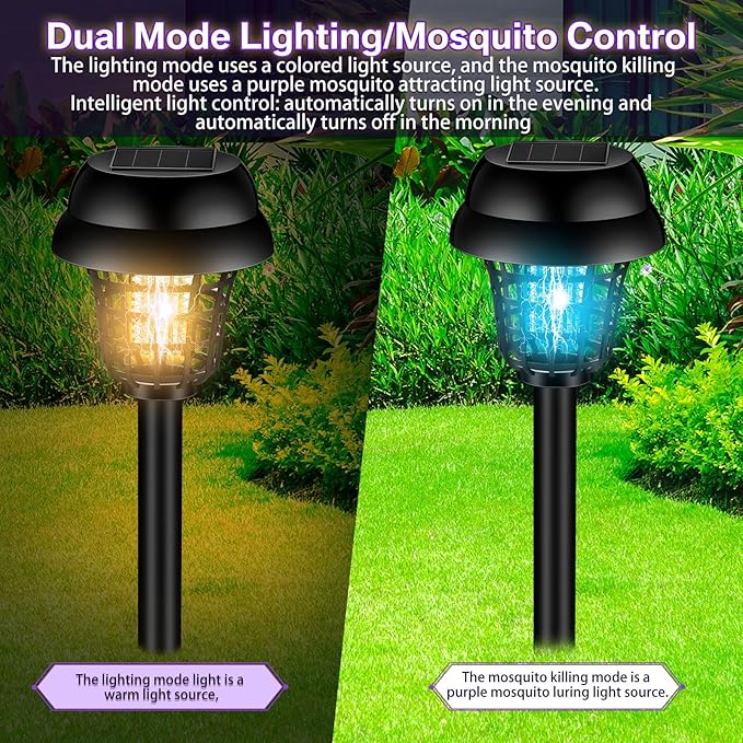 Qualirey 4 Pcs Solar Bug Zapper Waterproof Outdoor Mosquito Zapper Mosquito Killer and Lighting Repellent Lamp for Indoor Outdoor Use Garden Patio
