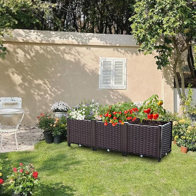 Raised Garden Bed Planters for Outdoor Plants Raised Beds for Gardening Plastic Planter Raised Beds for Planting Outdoor Plant Vegetables Flowers Fruits and Plants 47.2(L) x 15.7(W) x 14.5(H)