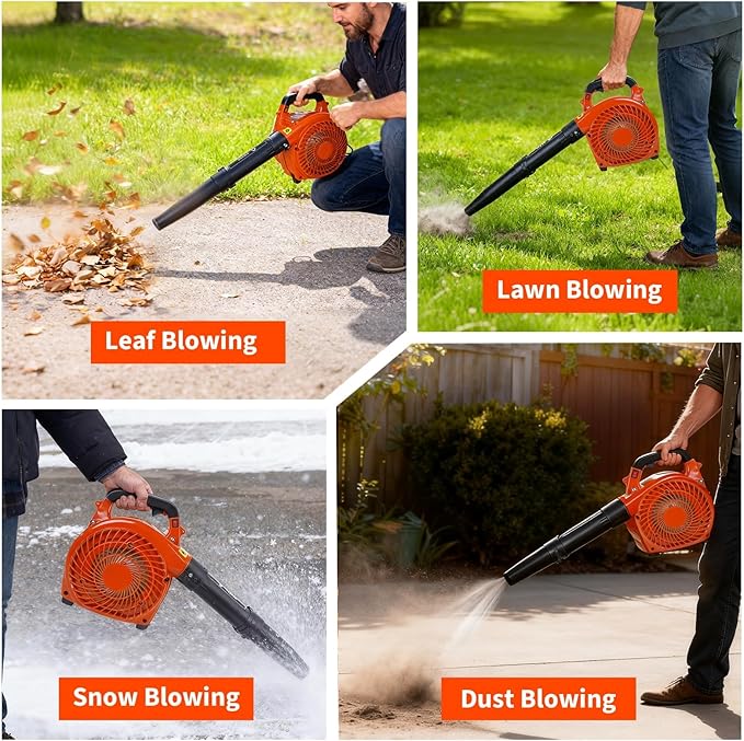 28-Cc Gas Leaf Blower 1.1-HP 2-Cycle Handheld Leaf Blower 490 CFM 280 MPH Powerful Clearing Performance for Lawn Care Driveway Cleaning Light Snow Removal Gifts for Dad